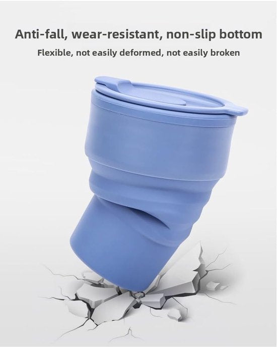 Collapsible Silicone Camping Cup – 385ml – Travel and Drinking Cup with Lid, Dishwasher Safe – Ideal for Camping, Hiking and Office (White)