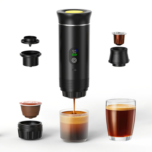 BLACK Upgraded Portable Coffee Maker with Temperature and Power Display, USB-C Charging, Self-Heating & Cold Brew Functions, Compatible with Coffee Capsules/Ground Coffee. Perfect Espresso Machine for Caravans/Travelling
