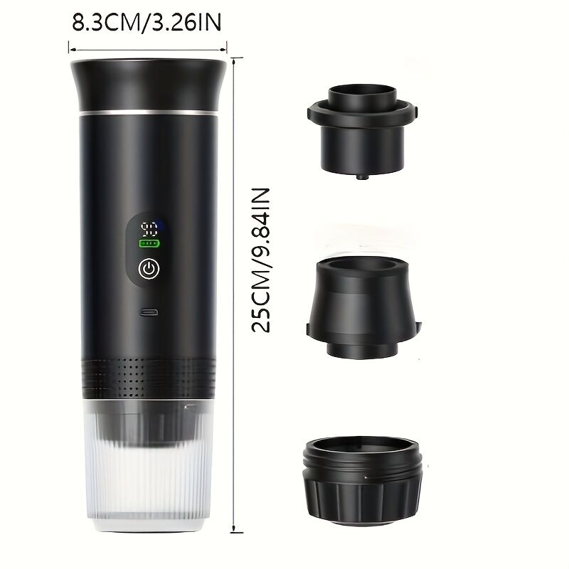 BLACK Upgraded Portable Coffee Maker with Temperature and Power Display, USB-C Charging, Self-Heating & Cold Brew Functions, Compatible with Coffee Capsules/Ground Coffee. Perfect Espresso Machine for Caravans/Travelling