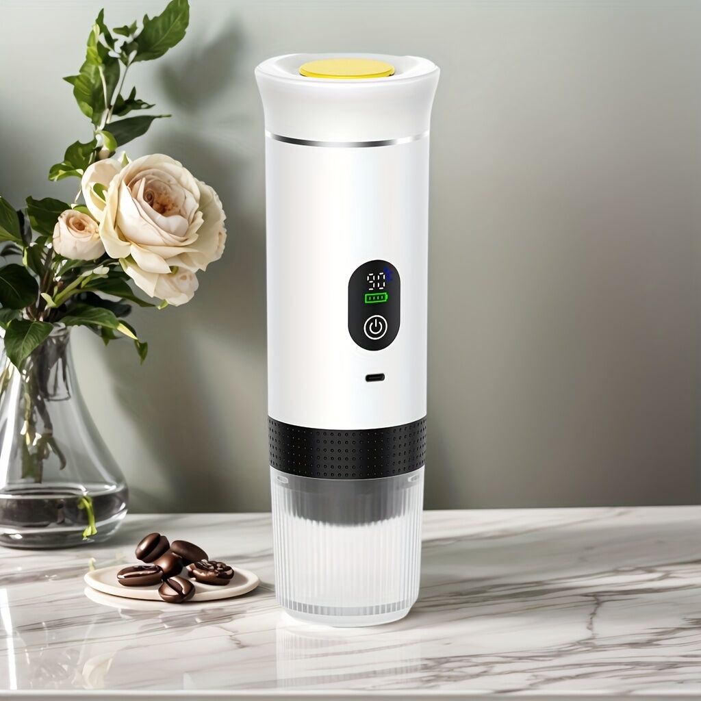 BLACK Upgraded Portable Coffee Maker with Temperature and Power Display, USB-C Charging, Self-Heating & Cold Brew Functions, Compatible with Coffee Capsules/Ground Coffee. Perfect Espresso Machine for Caravans/Travelling
