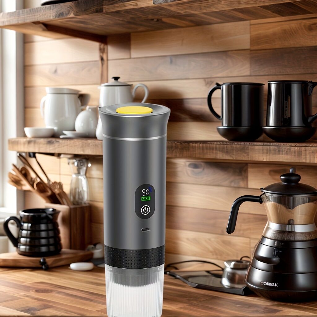BLACK Upgraded Portable Coffee Maker with Temperature and Power Display, USB-C Charging, Self-Heating & Cold Brew Functions, Compatible with Coffee Capsules/Ground Coffee. Perfect Espresso Machine for Caravans/Travelling