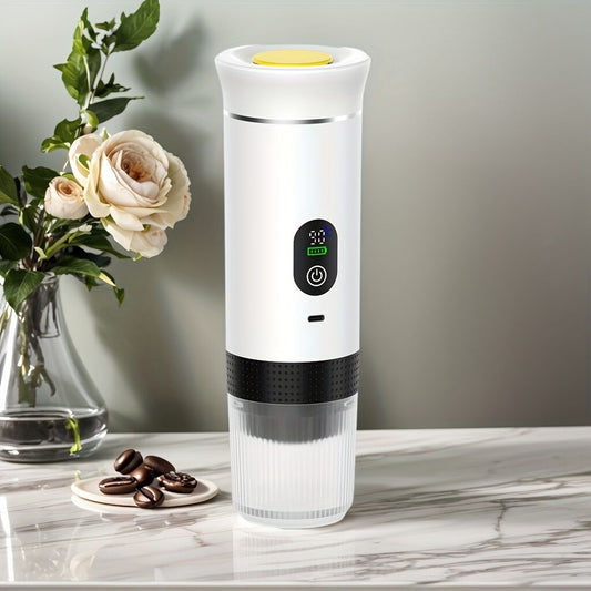 Upgraded Portable Coffee Maker with Temperature and Power Display, USB-C Charging, Self-Heating & Cold Brew Functions, Compatible with Coffee Capsules/Ground Coffee. Perfect Espresso Machine for Home, Office, Travel, RV, (white)