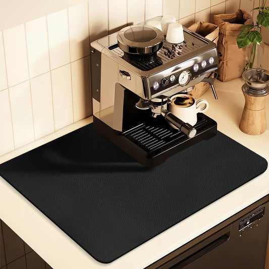 Kitchen Counter Mat for Coffee Maker – Absorbent & Quick-Dry Bar Pad with Non-Slip Backing, Protective Surface for Espresso Machine, Dish Drying Mat (Black,30*40cm)