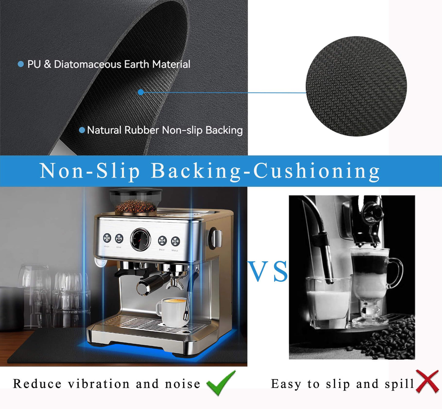 Kitchen Counter Mat for Coffee Maker – Absorbent & Quick-Dry Bar Pad with Non-Slip Backing, Protective Surface for Espresso Machine, Dish Drying Mat (Black,30*40cm)