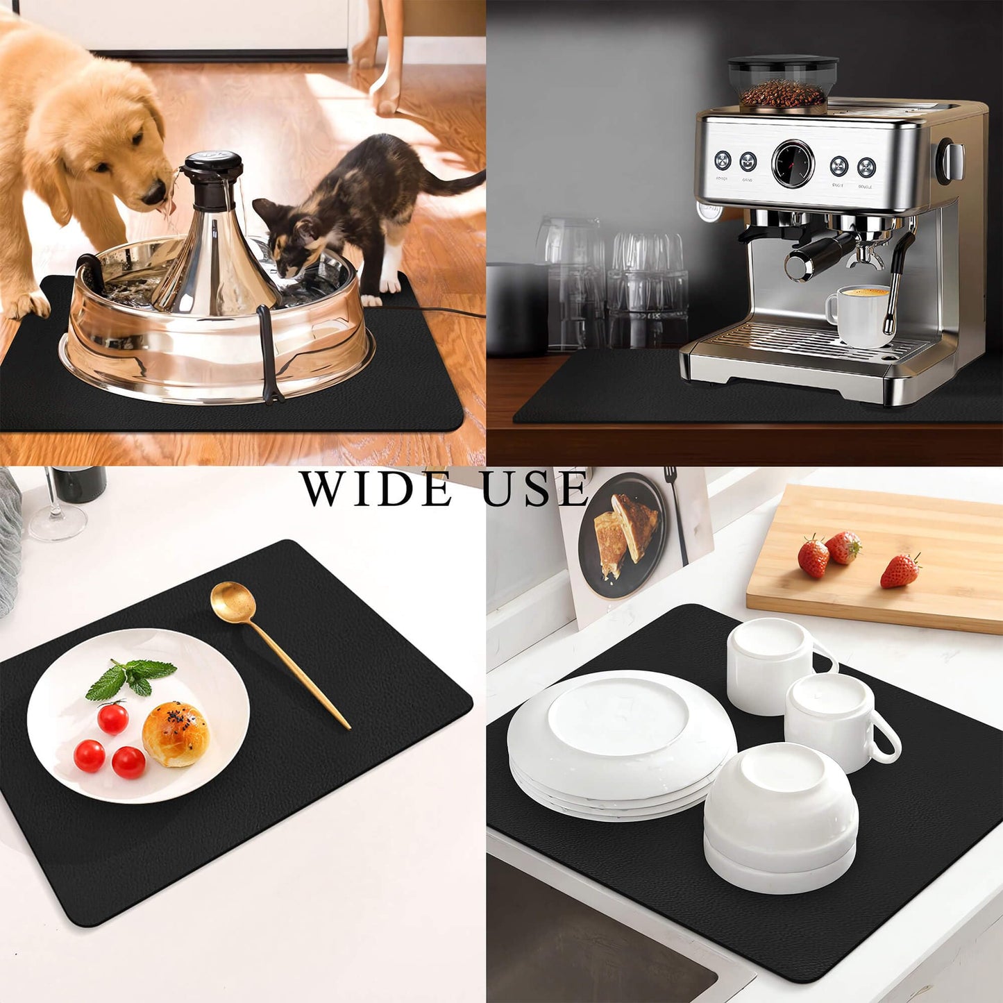 Kitchen Counter Mat for Coffee Maker – Absorbent & Quick-Dry Bar Pad with Non-Slip Backing, Protective Surface for Espresso Machine, Dish Drying Mat (Black,40*50cm)