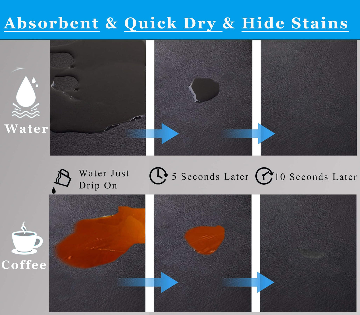 Kitchen Counter Mat for Coffee Maker – Absorbent & Quick-Dry Bar Pad with Non-Slip Backing, Protective Surface for Espresso Machine, Dish Drying Mat (Black,50*60cm)