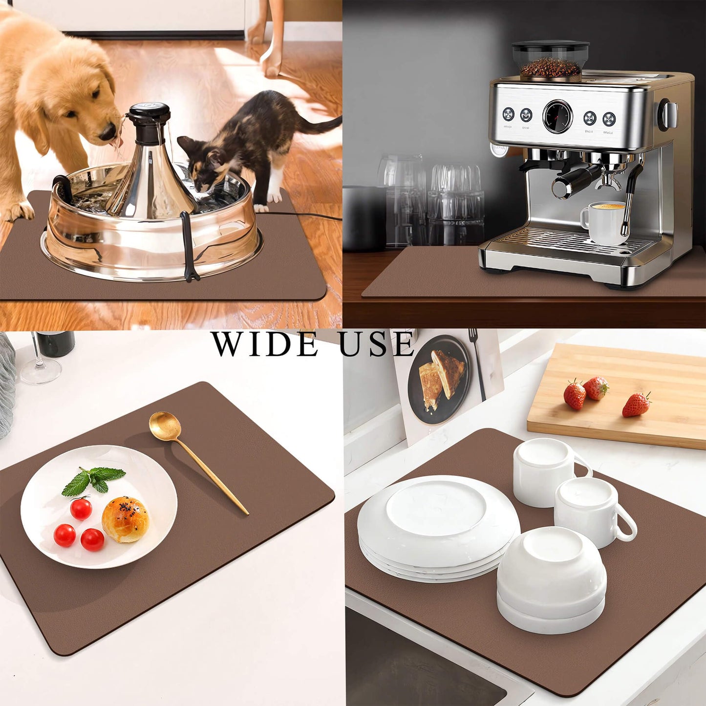 Kitchen Counter Mat for Coffee Maker – Absorbent & Quick-Dry Bar Pad with Non-Slip Backing, Protective Surface for Espresso Machine, Dish Drying Mat (Brown,50*60cm)