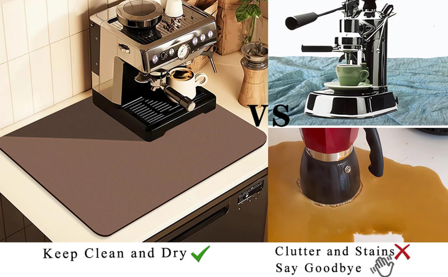 Kitchen Counter Mat for Coffee Maker – Absorbent & Quick-Dry Bar Pad with Non-Slip Backing, Protective Surface for Espresso Machine, Dish Drying Mat (Brown,50*80cm)