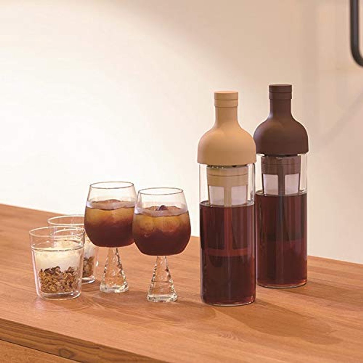 Cold Brew Coffee Pot - 1000 ml Glass Carafe with Infuser - For Iced Coffee & Iced Tea - Easy to Fill and Clean - Khaki