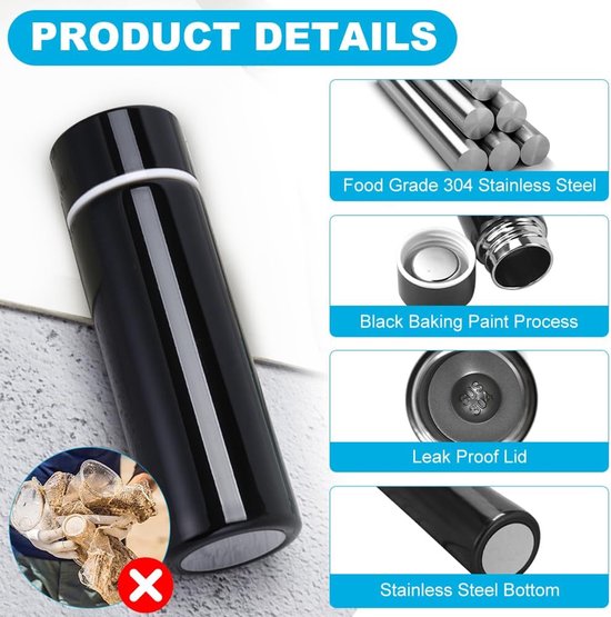 Miniature Thermos Flask 150ml - Mini Stainless Steel Thermos Flask - Sealed Travel Flask - Portable Coffee Mug - Mini Hot Water Bottle - Thermos Flask for Ice Cold Drinks - Black