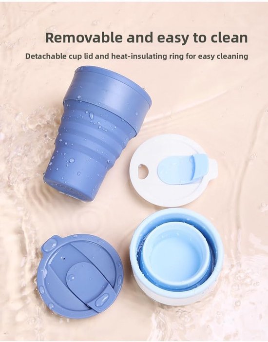 Collapsible Silicone Camping Cup – 385ml – Travel and Drinking Cup with Lid, Dishwasher Safe – Ideal for Camping, Hiking and Office (White)