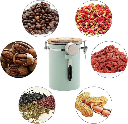 (Green) Coffee Container - Coffee Jar - 1.8L - Coffee Container Storage Jar - Coffee Container - Airtight Coffee Container with CO2 Valve - green green
