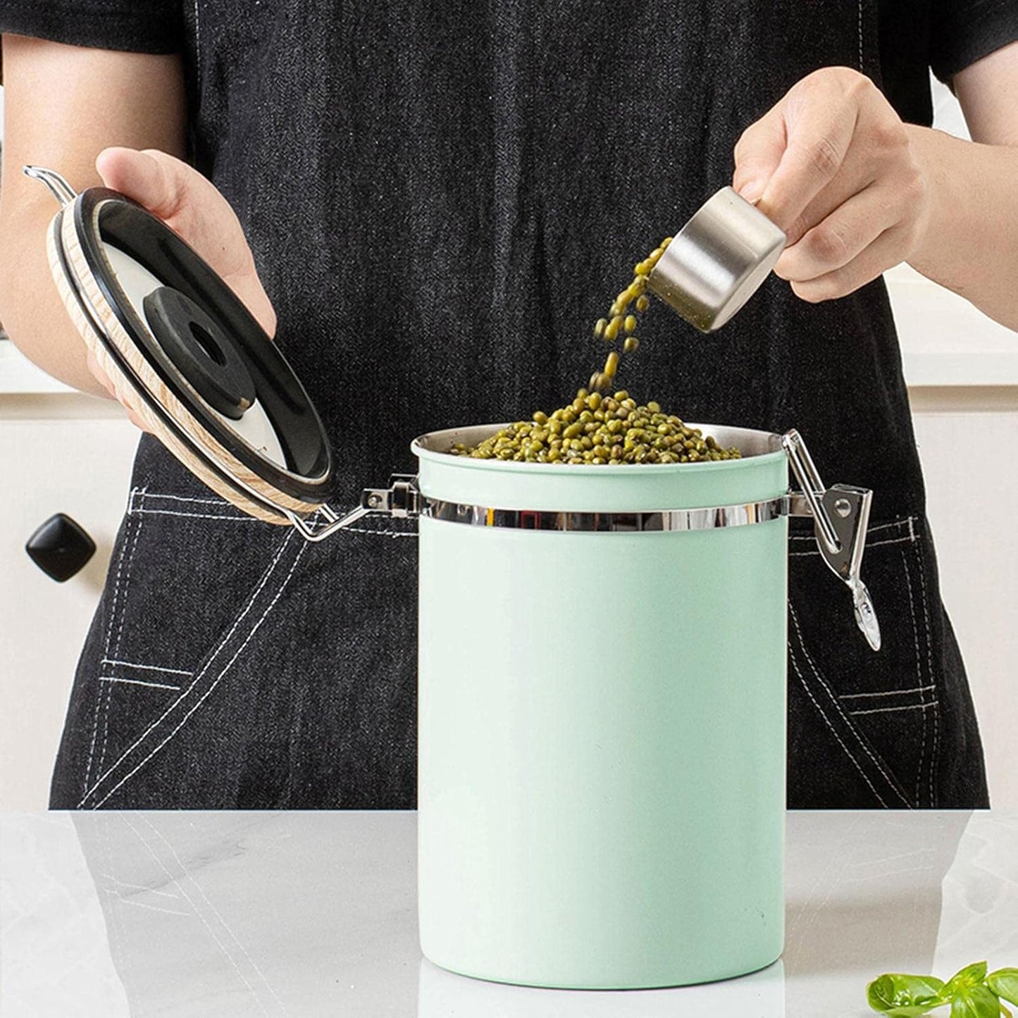 (Green) Coffee Container - Coffee Jar - 1.8L - Coffee Container Storage Jar - Coffee Container - Airtight Coffee Container with CO2 Valve - green green