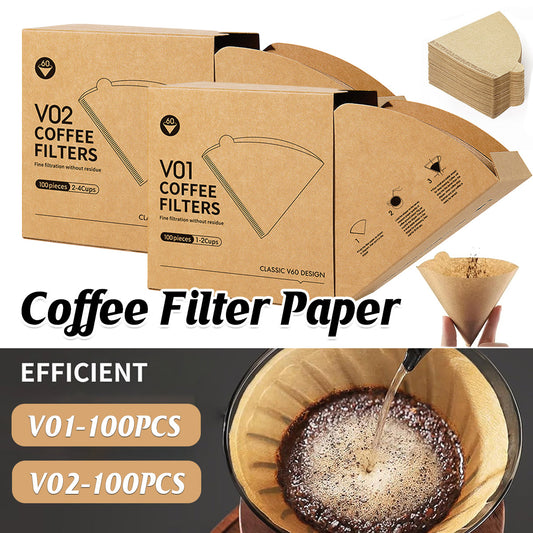 100PCS Coffee Filter Paper Drip Cone Funnel Handmade Filters for Coffee Machine - V02-100PCS
