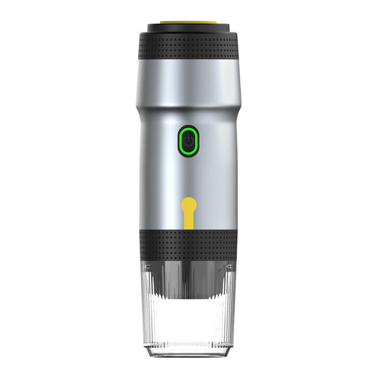 Silver 3-in-1 Portable Electric Espresso Maker - Rechargeable Travel Coffee Machine for Capsules & Ground Coffee