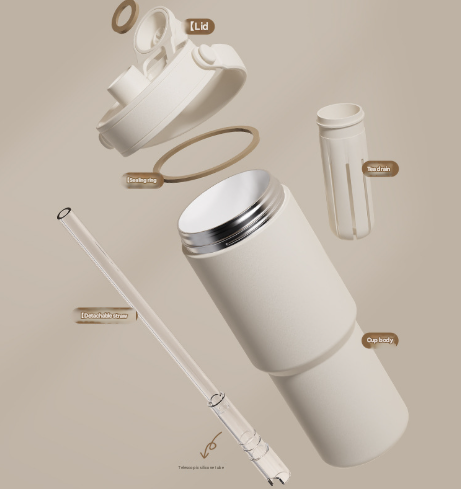 Light Coffee 30oz Ceramic-Lined Insulated Tumbler with Handle, 735ml Stainless Steel Travel Mug