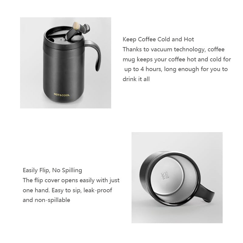 Black Portable Pour Over Coffee Maker Set Insulated Stainless Steel Travel Mug with Reusable Drip Filter and Spoon 3 Piece Kit