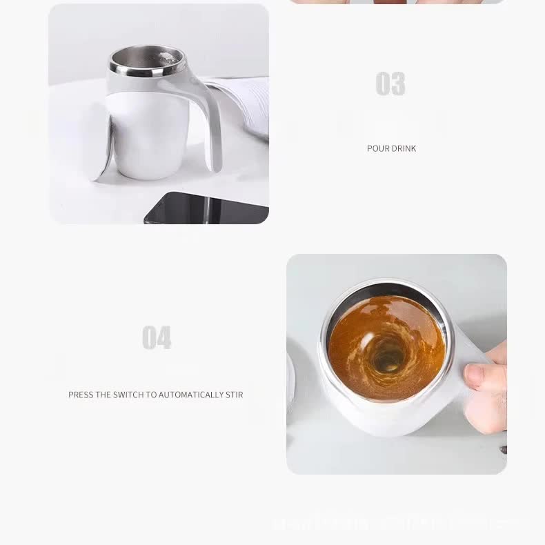 Automatic Self Stirring Coffee Mug 380ml Magnetic Mixing Cup 304 Stainless Steel AAA Battery Operated Travel Tumbler for Hot Chocolate Tea Office Home Grey